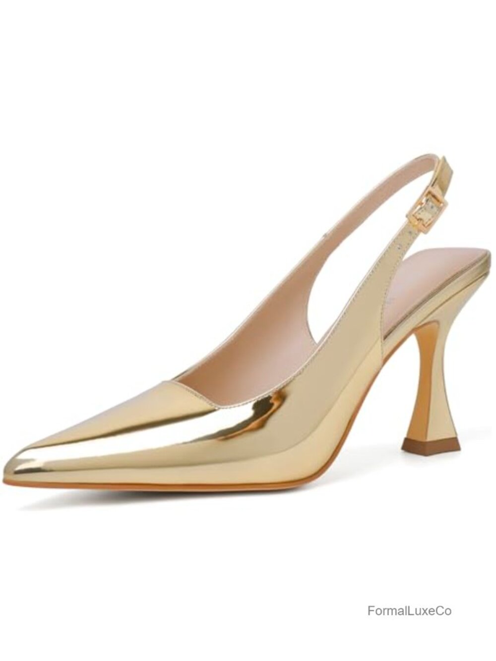 Slingback Kitten Heels Elegant Dressy Pumps Closed Pointy Toe Chunky High Heels